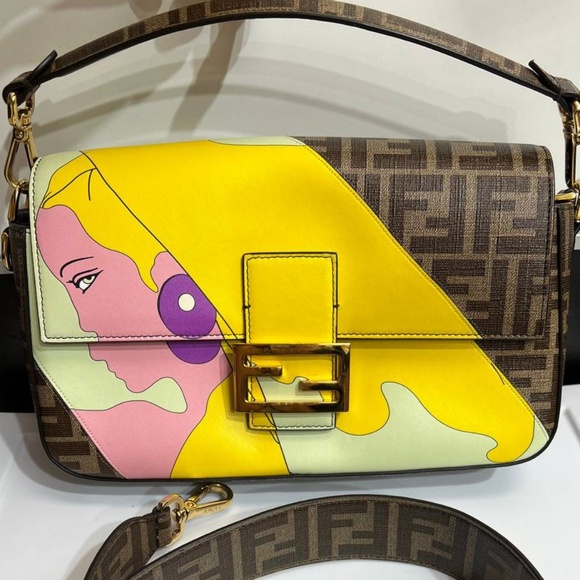 Fendi Antonio Lopez Baguette NM Bag Zucca Coated Canvas with Printed Leather Inl - Picture 1 of 12
